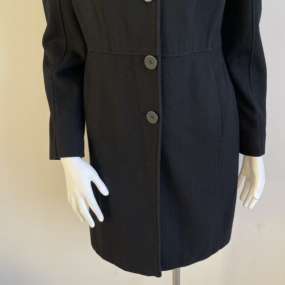 Kenneth Cole Reaction Wool Blend Black Long Pea Coat Women's 2 Preppy Old Money - Picture 4 of 16